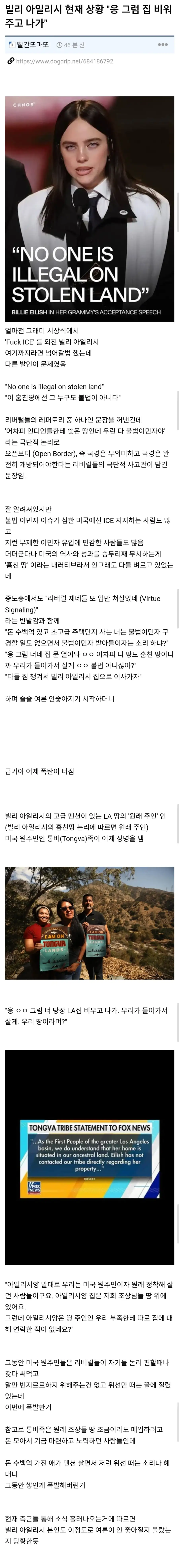 미국 원주민한테 욕 먹고 있다는 빌리아일리시 근황_1.webp