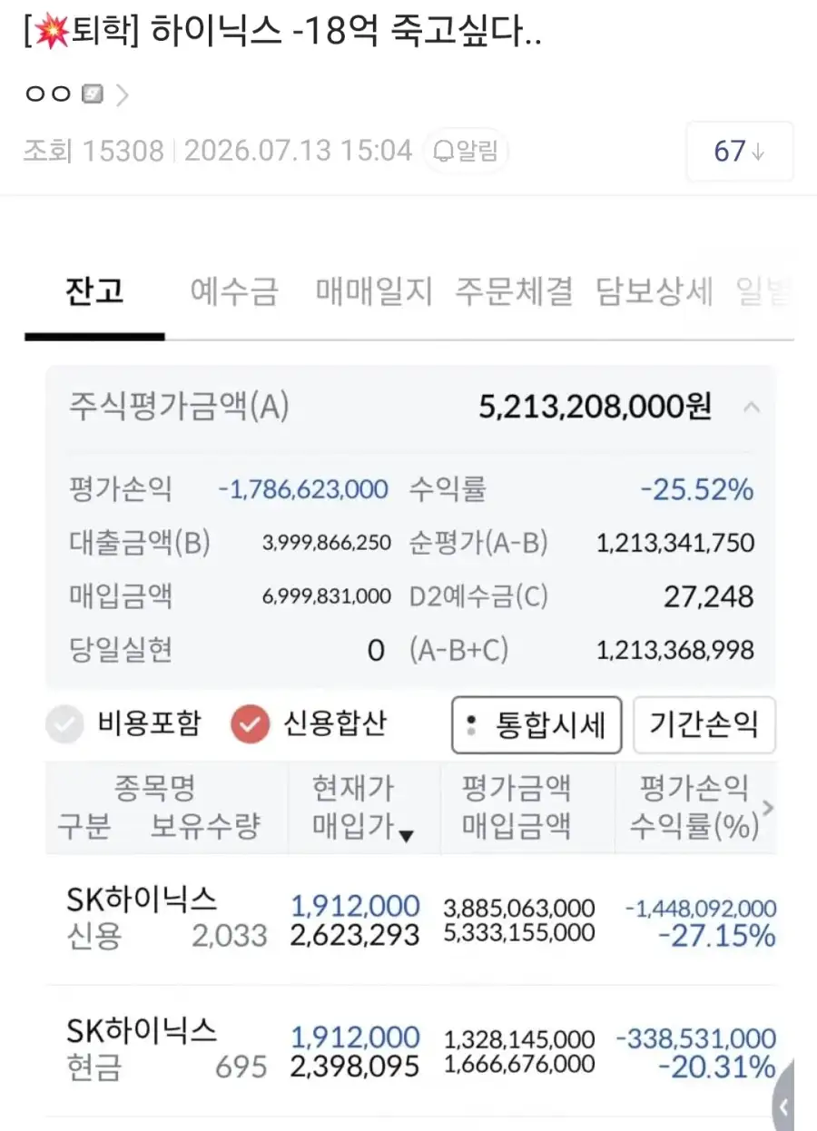 오늘자 하이닉스로 18억 잃은 사람_1.webp
