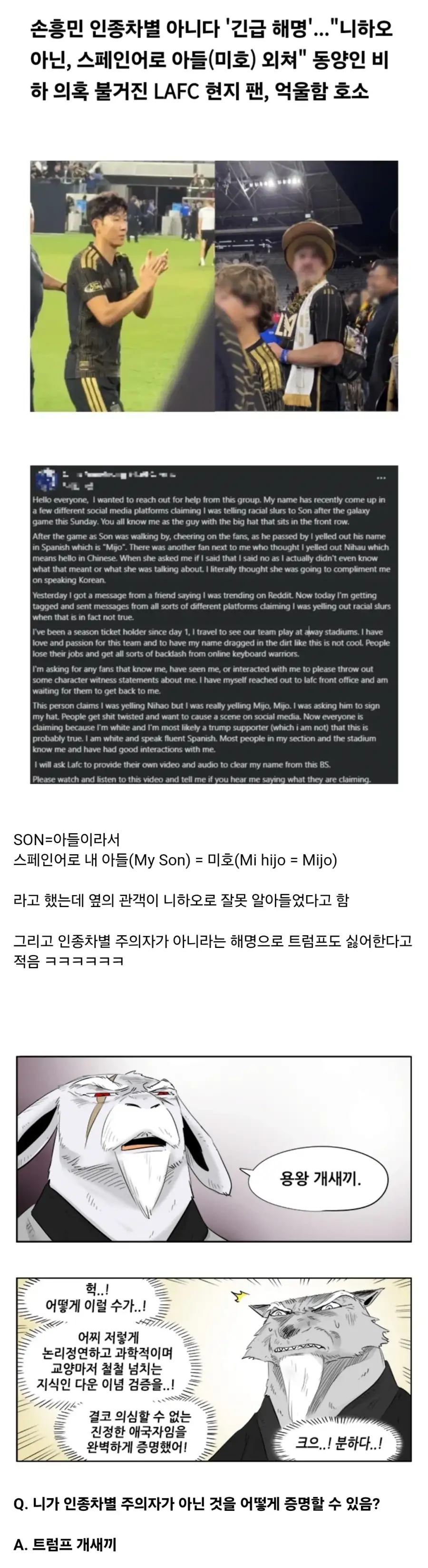 "나는 손흥민에게 니하오라고 하지 않았어! 레이시스트가 아니야!".jpg_1.webp
