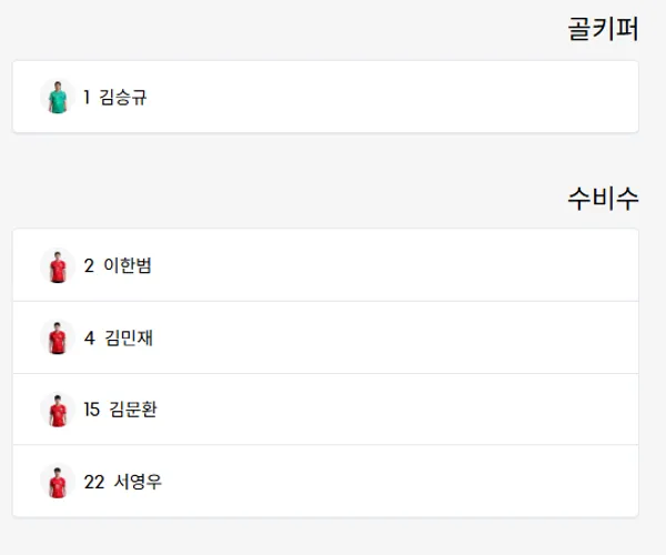 멕시코전 라인업
